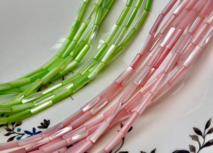 4x13 mm Tube Shape Natural Mother of Pearl Gemstone Beads Multi Yellow Pink Green Purple Blue Mother of Pearl MOP 15.5 Inches Strand #4767