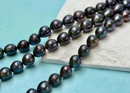 9-10x10-16mm Blue Black Peacock Color Freshwater Rice/Oval Pearl Beads #P3406