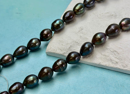 9-10x10-16mm Blue Black Peacock Color Freshwater Rice/Oval Pearl Beads #P3406