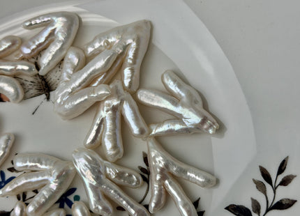 20-25x28-40mm AAA Rare Natural White Chicken Feet Shape Top Half Drilled High Luster Biwa Pearl Beads for Pendants and Earrings #P3407