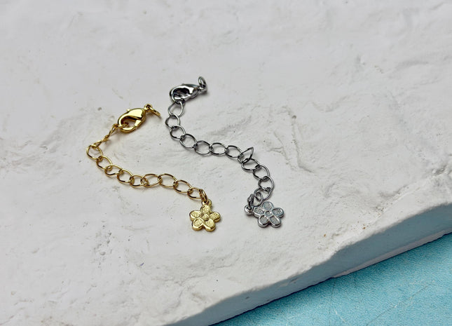 One Piece 10mm 14K Gold Filled Brass Lobster Clasp Finding With Jump Ring 2 Inch Extender Chain Flower Design #10384
