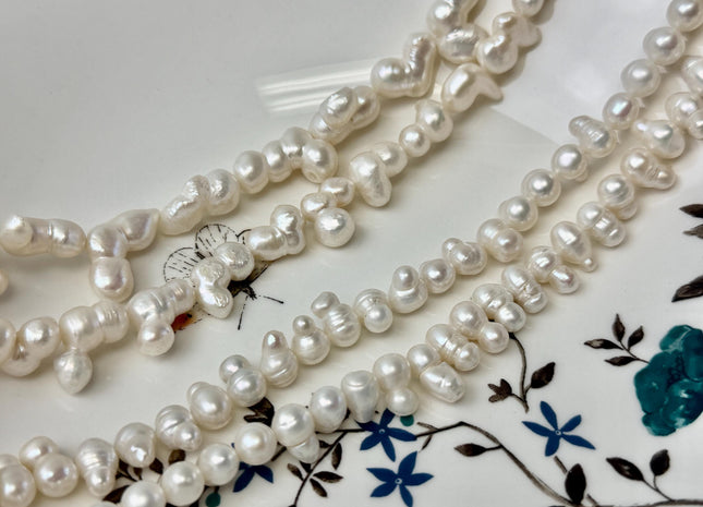 6-12x8-16 mm Natural White Irregular Nugget Freshwater Pearl Beads Peanut Shape Pearls #P3408