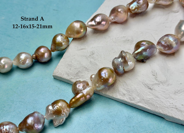 One-Of-A-Kind 11-21 mm AA Large Baroque Pearl Beads High Luster Natural Pink and White Baroque Edison Pearls #P3411