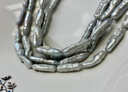 7-10x20-28 mm Gray Biwa Stick Freshwater Pearl Beads Unique Biwa Keshi Pearls #P3412