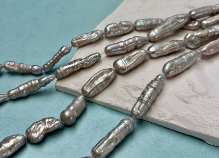 7-10x20-28 mm Gray Biwa Stick Freshwater Pearl Beads Unique Biwa Keshi Pearls #P3412