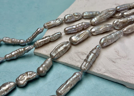 7-10x20-28 mm Gray Biwa Stick Freshwater Pearl Beads Unique Biwa Keshi Pearls #P3412