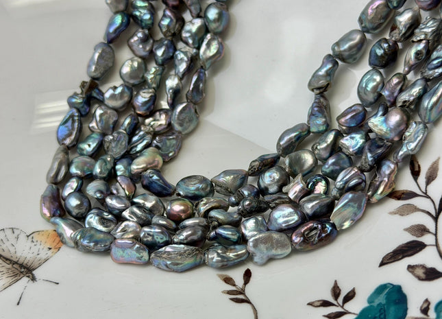 6-7x8-12 mm Blue Peacock Color Freshwater Pearl Keshi Rice Nugget Pearl Beads C Grade #P3414