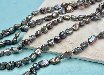 6-7x8-12 mm Blue Peacock Color Freshwater Pearl Keshi Rice Nugget Pearl Beads C Grade #P3414