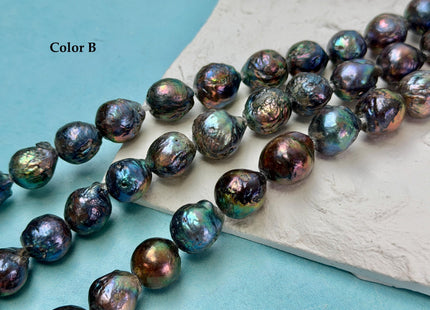12-15 mm Half Strand Rainbow Blue Peacock Color Baroque Pearls Large 2.2mm Hole High Luster Iridescent Baroque Pearl 12 Beads #P3413