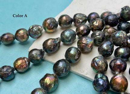12-15 mm Half Strand Rainbow Blue Peacock Color Baroque Pearls Large 2.2mm Hole High Luster Iridescent Baroque Pearl 12 Beads #P3413