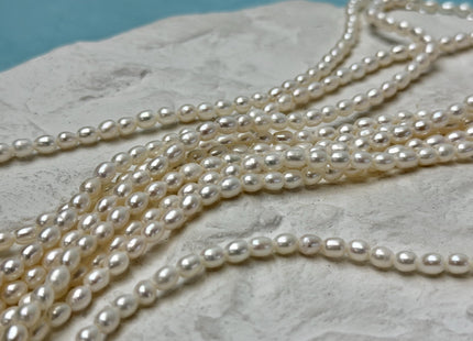 3.5-4x5 mm AAA Natural White or Gray Rice Oval Freshwater Pearl Large 1.0mm Hole High Luster Small Tiny Rice Beads 73 Pieces #P3364