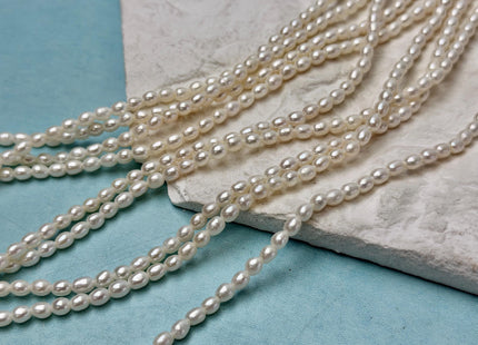 3.5-4x5 mm AAA Natural White or Gray Rice Oval Freshwater Pearl Large 1.0mm Hole High Luster Small Tiny Rice Beads 73 Pieces #P3364
