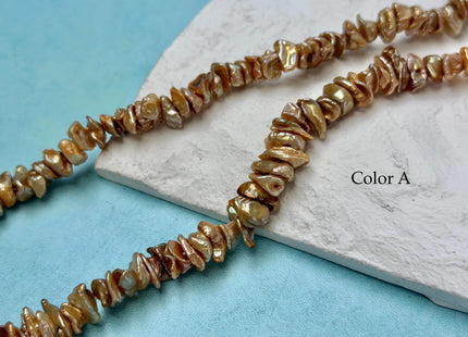 8-12 mm Rare Bronze Keshi Center Drilled Cornflakes Shape Keshi Chips Freshwater Pearls 16 Inches Strand #P3435