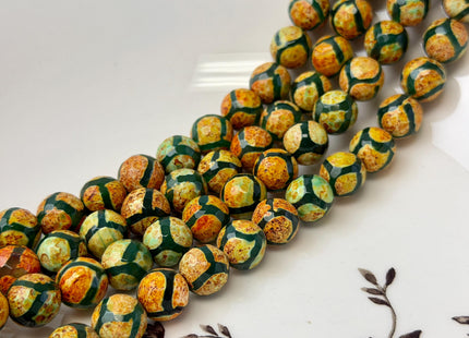 10mm AAA DZI Tibetan Agate Faceted Round Yellow Green Color Football Agate Gemstone 15 Inches Strand 38 Beads #4797