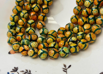 10mm AAA DZI Tibetan Agate Faceted Round Yellow Green Color Football Agate Gemstone 15 Inches Strand 38 Beads #4797