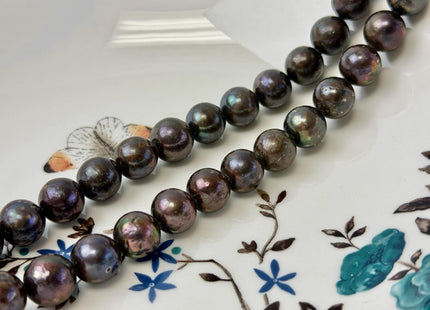 10-11 mm Dark Chocolate Brown Blace Color Off Round Freshwater Pearls 15.5 Inch Strand 37 Beads #P3415