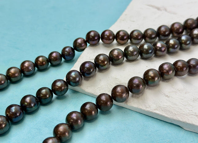 10-11 mm Dark Chocolate Brown Blace Color Off Round Freshwater Pearls 15.5 Inch Strand 37 Beads #P3415