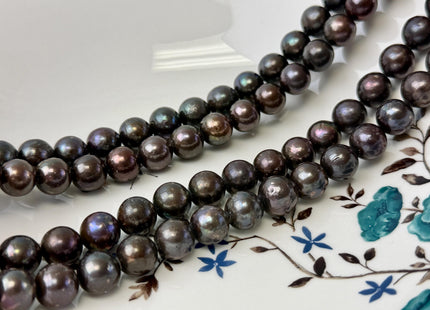 10-11 mm Dark Chocolate Brown Blace Color Off Round Freshwater Pearls 15.5 Inch Strand 37 Beads #P3415