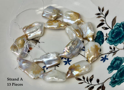 One-Of-A-Kind AAA Very Rare Natural White Seaweed Freshwater Coin Pearl High Luster Jumbo Thick Rectangle Coin Pearls #P3361