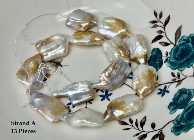 One-Of-A-Kind AAA Very Rare Natural White Seaweed Freshwater Coin Pearl High Luster Jumbo Thick Rectangle Coin Pearls #P3361