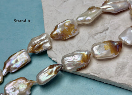 One-Of-A-Kind AAA Very Rare Natural White Seaweed Freshwater Coin Pearl High Luster Jumbo Thick Rectangle Coin Pearls #P3361