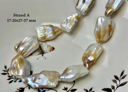 One-Of-A-Kind AAA Very Rare Natural White Seaweed Freshwater Coin Pearl High Luster Jumbo Thick Rectangle Coin Pearls #P3361