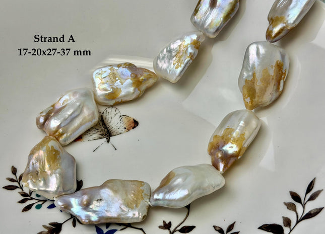 One-Of-A-Kind AAA Very Rare Natural White Seaweed Freshwater Coin Pearl High Luster Jumbo Thick Rectangle Coin Pearls #P3361