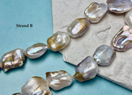 One-Of-A-Kind AAA Very Rare Natural White Seaweed Freshwater Coin Pearl High Luster Jumbo Thick Rectangle Coin Pearls #P3361