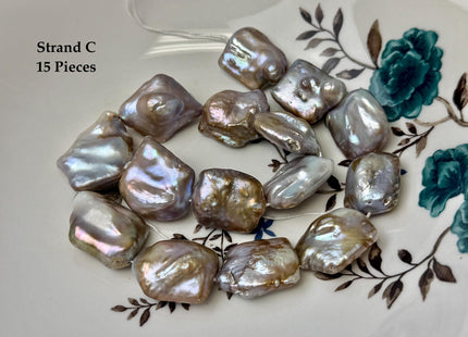 One-Of-A-Kind AAA Very Rare Natural Mauve Pink Seaweed Freshwater Coin Pearl High Luster Jumbo Thick Rectangle Coin Pearls #P3362