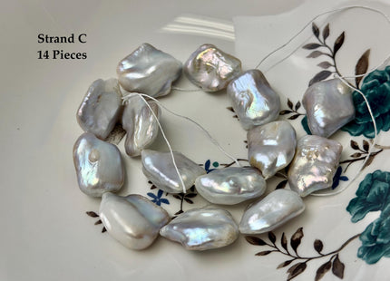 One-Of-A-Kind AAA Very Rare Natural Silver White and Pink Freshwater Coin Pearl High Luster Jumbo Thick Rectangle Coin Pearls #P3363