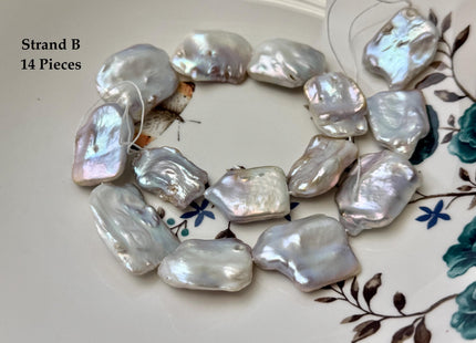 One-Of-A-Kind AAA Very Rare Natural Silver White and Pink Freshwater Coin Pearl High Luster Jumbo Thick Rectangle Coin Pearls #P3363