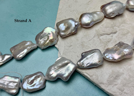 One-Of-A-Kind AAA Very Rare Natural Silver White and Pink Freshwater Coin Pearl High Luster Jumbo Thick Rectangle Coin Pearls #P3363