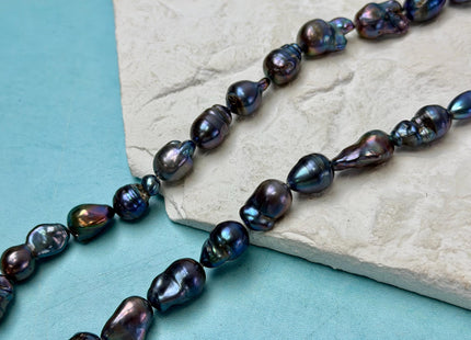 9-10 mm Potato or Teardrop Shape Blue Peacock Baroque Freshwater Pearl Beads B Grade #P3338