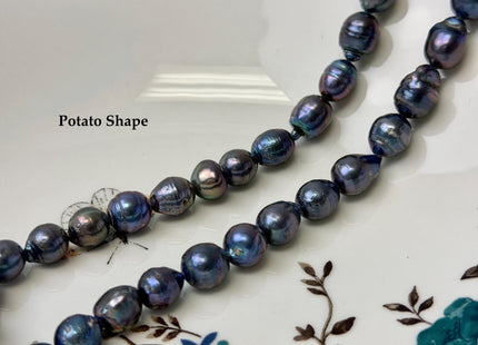 9-10 mm Potato or Teardrop Shape Blue Peacock Baroque Freshwater Pearl Beads B Grade #P3338