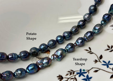9-10 mm Potato or Teardrop Shape Blue Peacock Baroque Freshwater Pearl Beads B Grade #P3338