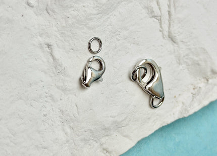 15 mm .925 Sterling Silver Lobster Clasp with Jump Ring, Sterling Silver Findings Clasp, Silver Lobster Clasp with Ring #10335