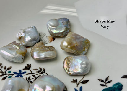 One Piece 18-23 mm Natural White and Seaweed Pink Coin Freshwater Pearl Jumbo Rectangle Square Coin Pearl Beads #P3339