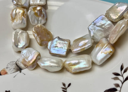 One Piece 18-23 mm Natural White and Seaweed Pink Coin Freshwater Pearl Jumbo Rectangle Square Coin Pearl Beads #P3339