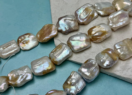 One Piece 18-23 mm Natural White and Seaweed Pink Coin Freshwater Pearl Jumbo Rectangle Square Coin Pearl Beads #P3339