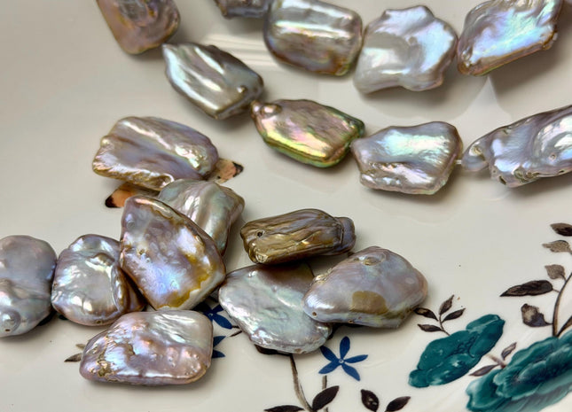 One Piece 18-23 mm Natural Mauve Pink and Seaweed Coin Freshwater Pearl Jumbo Rectangle Square Coin Pearl Beads #P3341