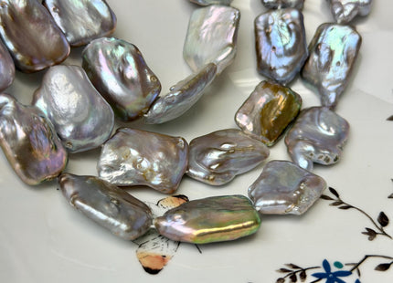 One Piece 18-23 mm Natural Mauve Pink and Seaweed Coin Freshwater Pearl Jumbo Rectangle Square Coin Pearl Beads #P3341