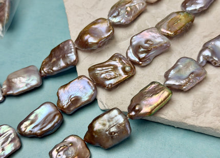 One Piece 18-23 mm Natural Mauve Pink and Seaweed Coin Freshwater Pearl Jumbo Rectangle Square Coin Pearl Beads #P3341