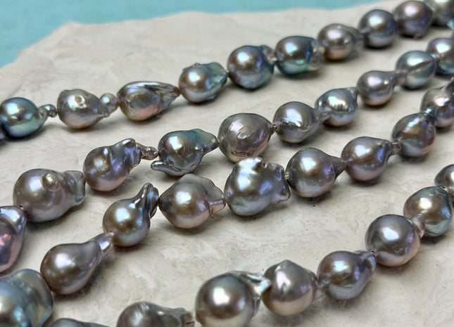 10x12-17 mm Gray Color With Pink Sheen Tear Drop Baroque Freshwater Pearl Beads High Luster Freshwater Baroque Pearls 29 Pieces #P3360