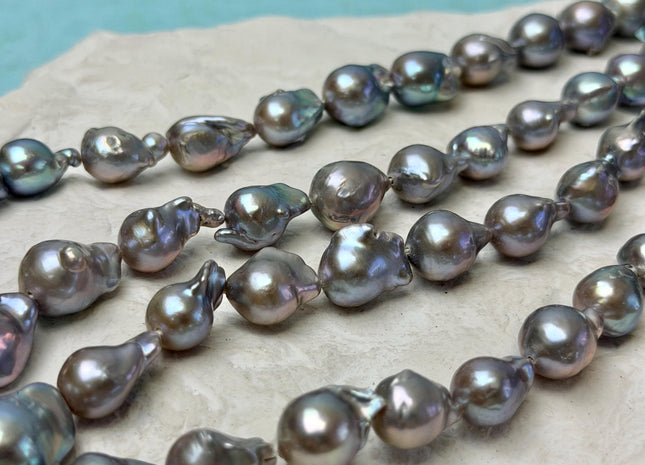 10x12-17 mm Gray Color With Pink Sheen Tear Drop Baroque Freshwater Pearl Beads High Luster Freshwater Baroque Pearls 29 Pieces #P3360