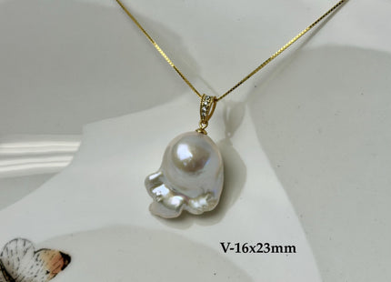 One-Of-A-Kind 11-25 mm Rare Natural White Baroque/Edison Pearl With .925 Sterling Silver/Gold Pendant #PD0010