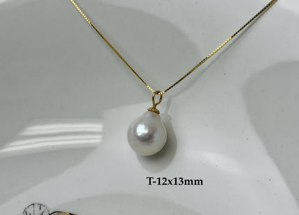 One-Of-A-Kind 11-25 mm Rare Natural White Baroque/Edison Pearl With .925 Sterling Silver/Gold Pendant #PD0010