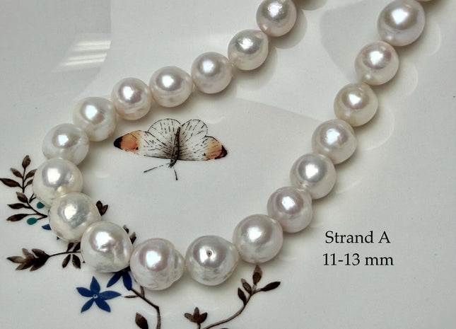 One-Of-A-Kind 10-13 mm Natural White AA Large Size Edison Baroque Freshwater Pearl Beads #P3353