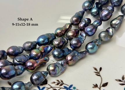 9-11x12-18 mm Potato or Teardrop Shape Rainbow Blue Peacock Large Baroque Freshwater Pearl Beads #P3359