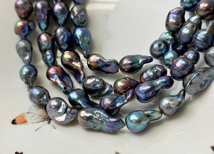 9-11x12-18 mm Potato or Teardrop Shape Rainbow Blue Peacock Large Baroque Freshwater Pearl Beads #P3359