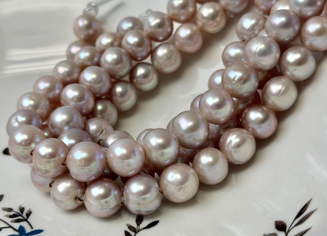 10-11 mm Light Mauve Pink Color Off Round Large Hole High Luster Half Strand Freshwater Pearls Hole Size 2.2 mm 18 Beads #P3437